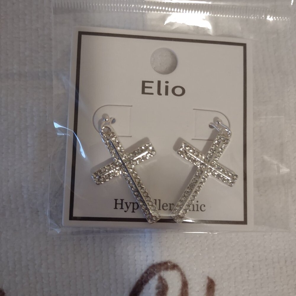 Eternal Spark Silvertone Cross Earrings